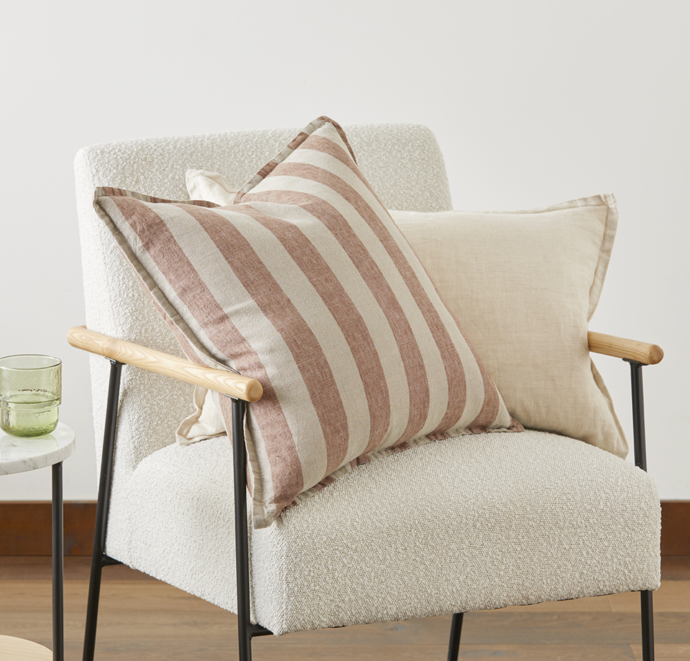 Exclusive Waist Cushion in Cocoa Striped Cotton Linen, 56*27*12 CM