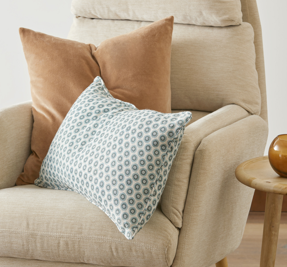 Woodblock Sage Floral Cushion Adairs