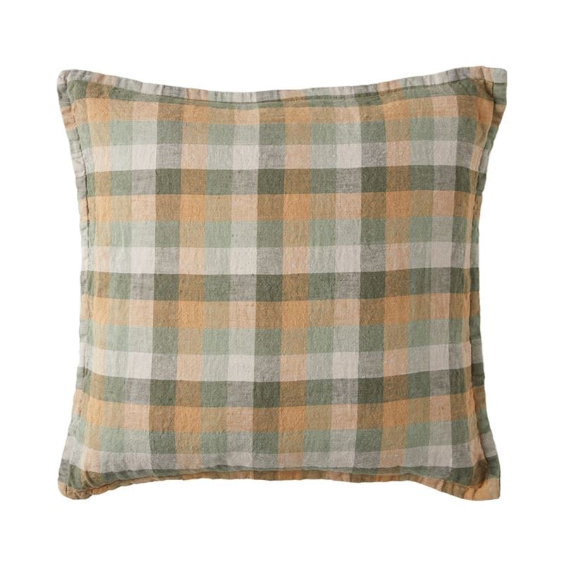 Belgian Greens Multi Check Vintage Washed Linen Cushion