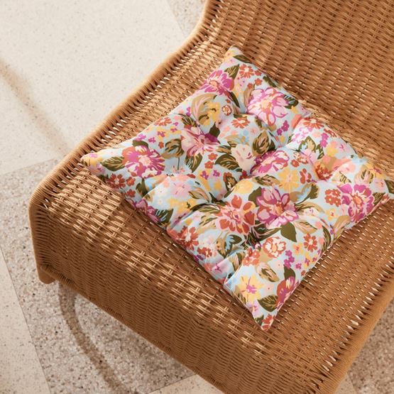 Outdoor Chintz Floral Chair Pad