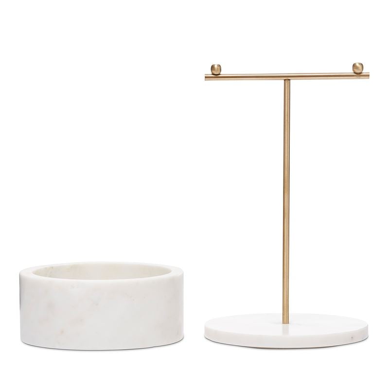 Marble White & Gold Round Jewellery Stand