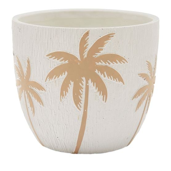 White & Natural Palm Pot