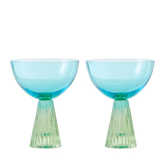 Retro Blue & Green Coupe Glass Pack of 2