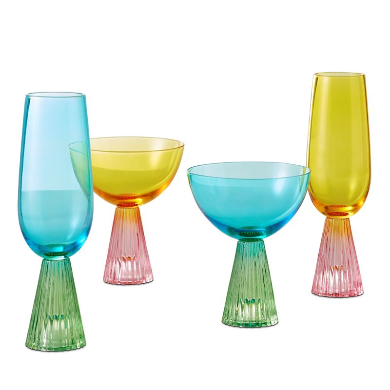 Retro Blue & Green Coupe Glass Pack of 2