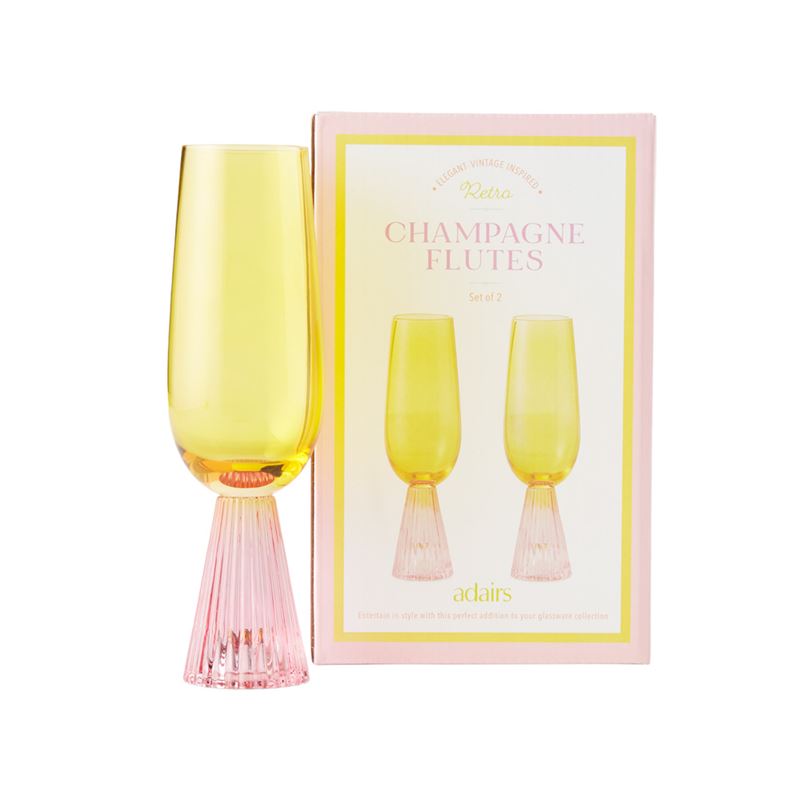 Retro Yellow & Pink Champagne Flute Pack of 2
