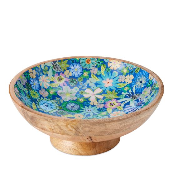 Sia Floral Blue Timber Footed Bowl