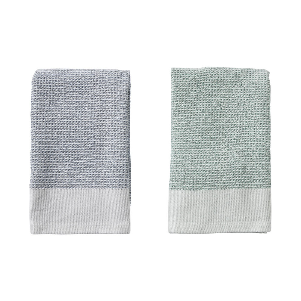 Stonewashed Waffle Mint & Blue Tea Towel & Dishcloth Set Adairs