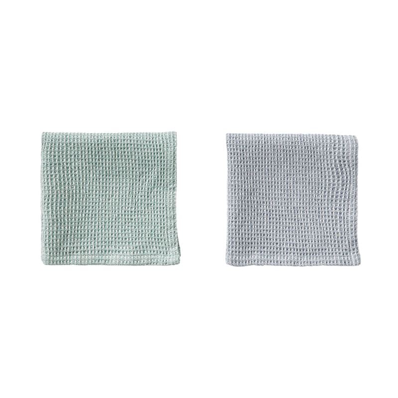 Stonewashed Waffle Mint & Blue Tea Towel & Dishcloth Set