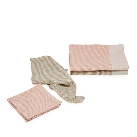 Stonewashed Waffle Pink & Natural Tea Towel & Dishcloth Set