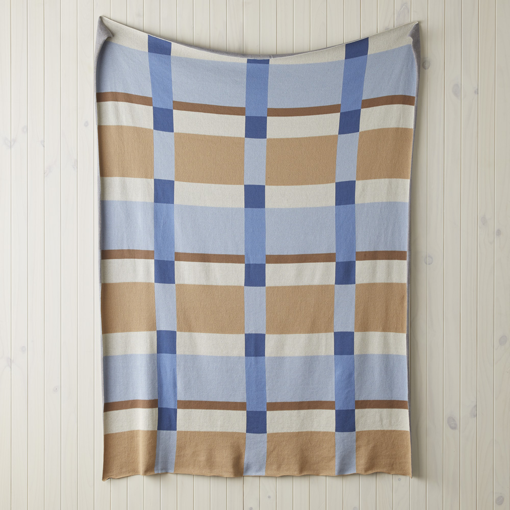 Retreat Blue Check Knitted Throw Adairs
