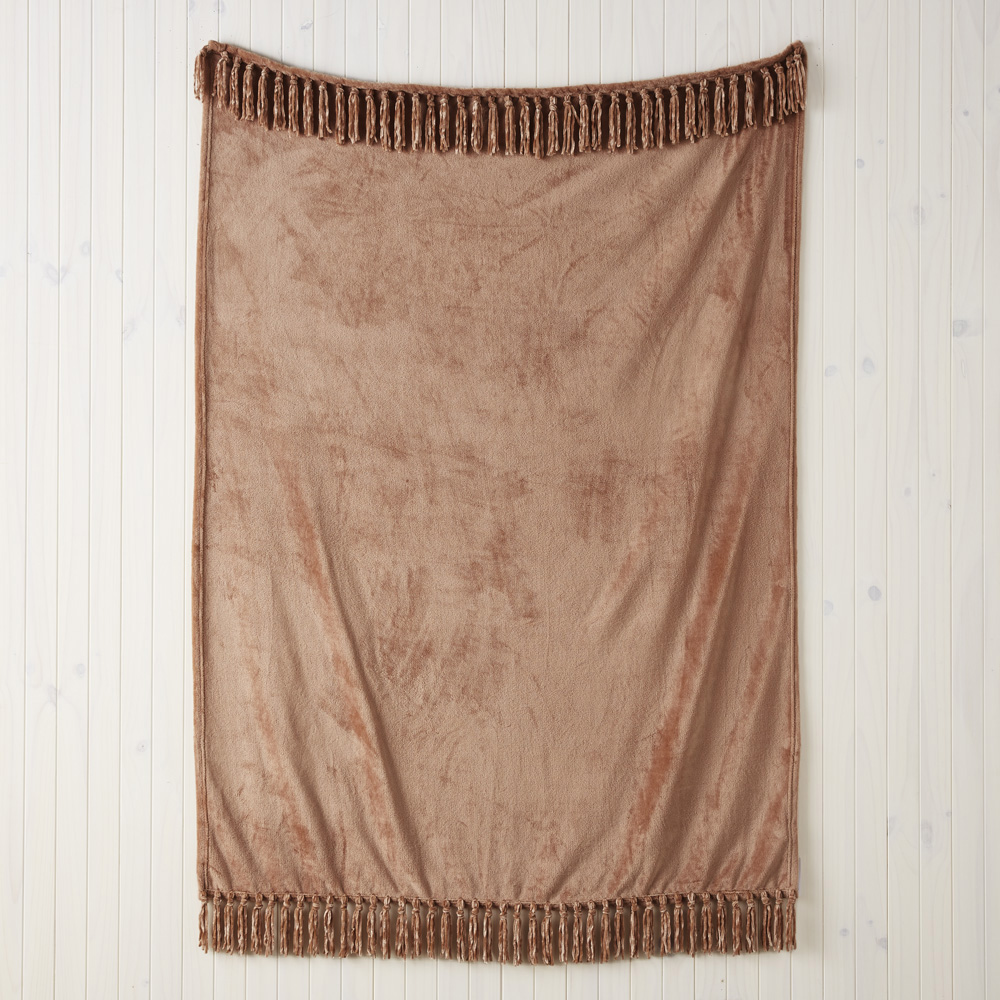 Aspen Hazelnut Fleece Tassel Throw Adairs