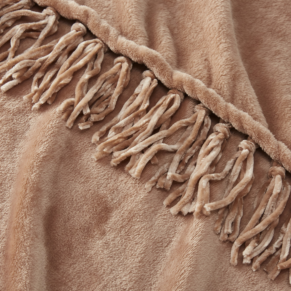 Aspen Hazelnut Fleece Tassel Throw Adairs