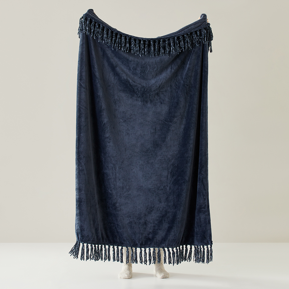 Aspen Navy Fleece Tassel Throw Homewares Adairs