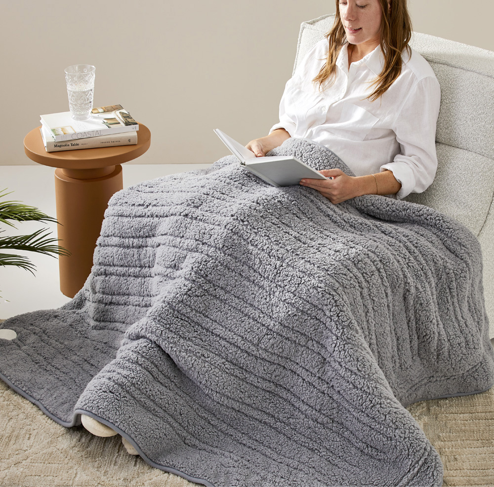 Gainsborough Sherpa Ash Grey Heated Blanket Adairs