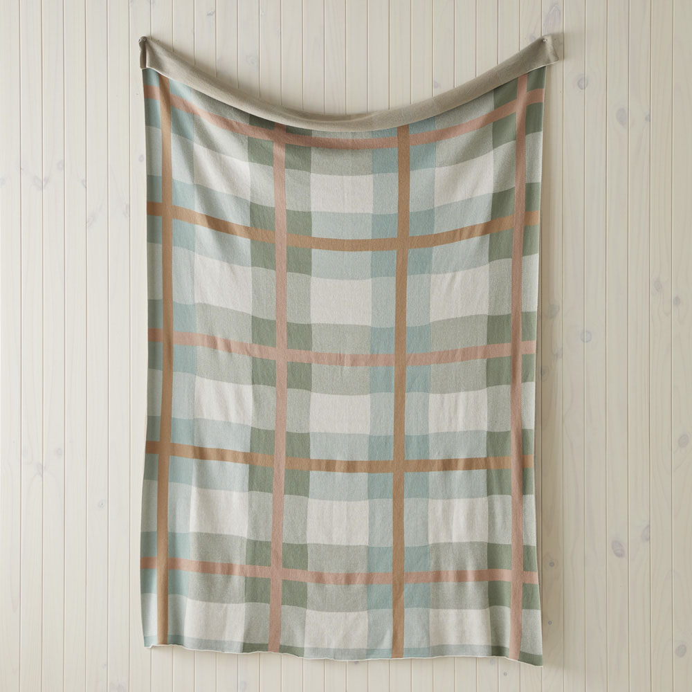 Amari Green Blue Check Knit Throw Adairs