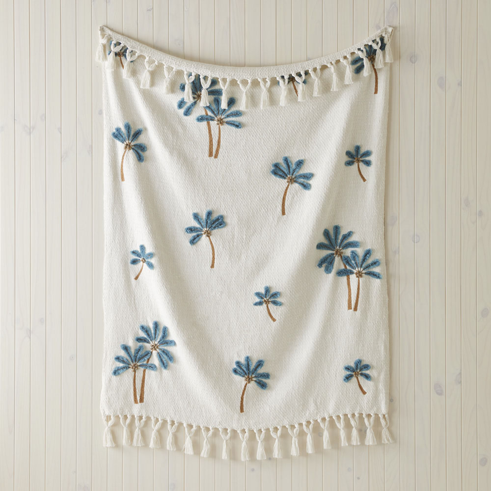 Falls Palm White & Blue Throw Adairs
