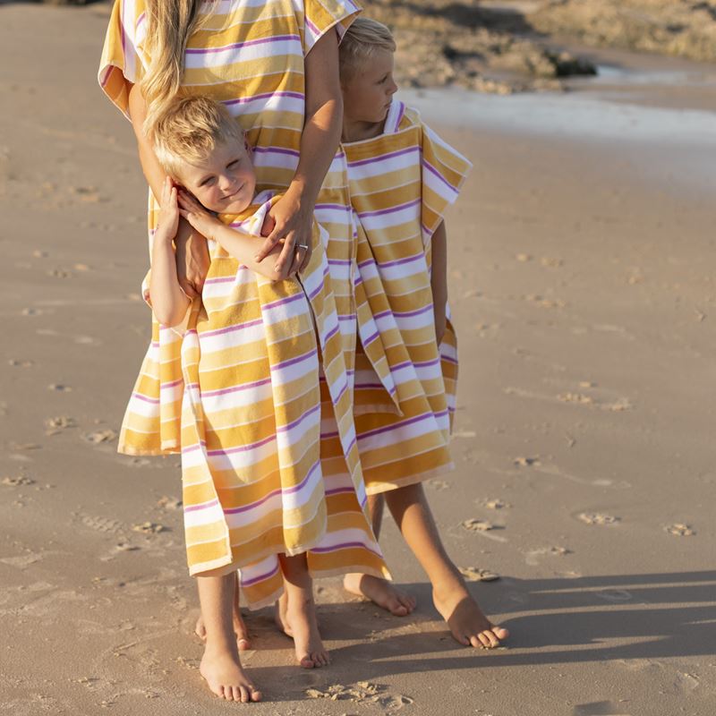 Velour Kids Mini Me Ocean Stripe Lemon Hooded Beach Towel