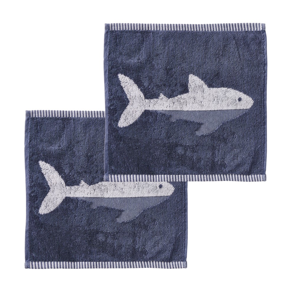 Adairs Kids Swimming Sharks Navy Face Washers Pack of 2 Adairs