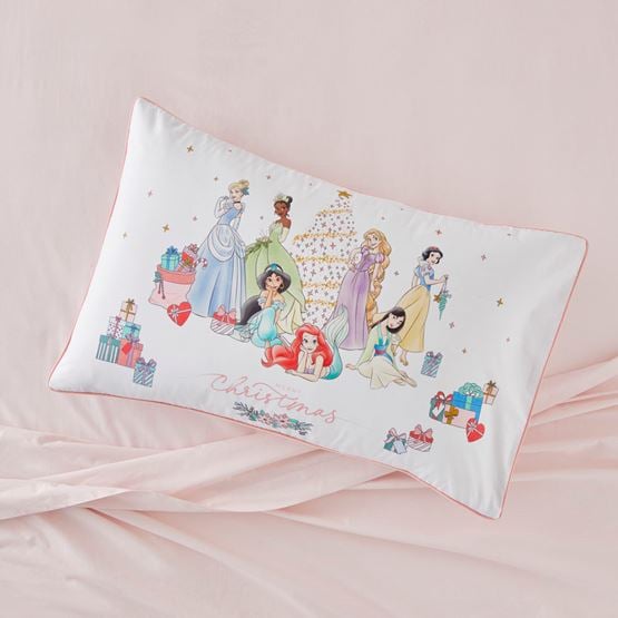 Disney Princesses Christmas Text Pillowcase