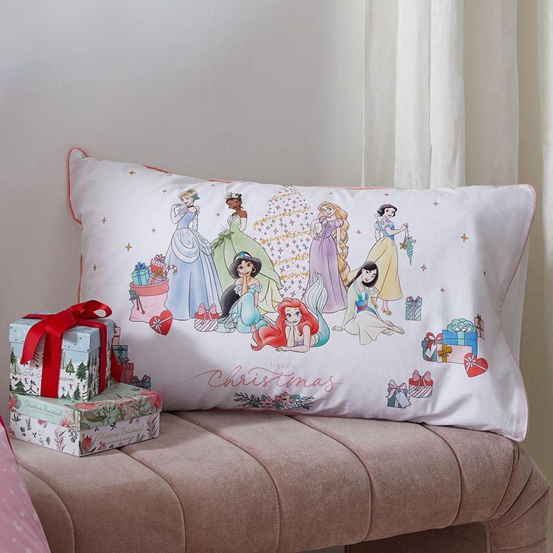Disney Princesses Christmas Text Pillowcase