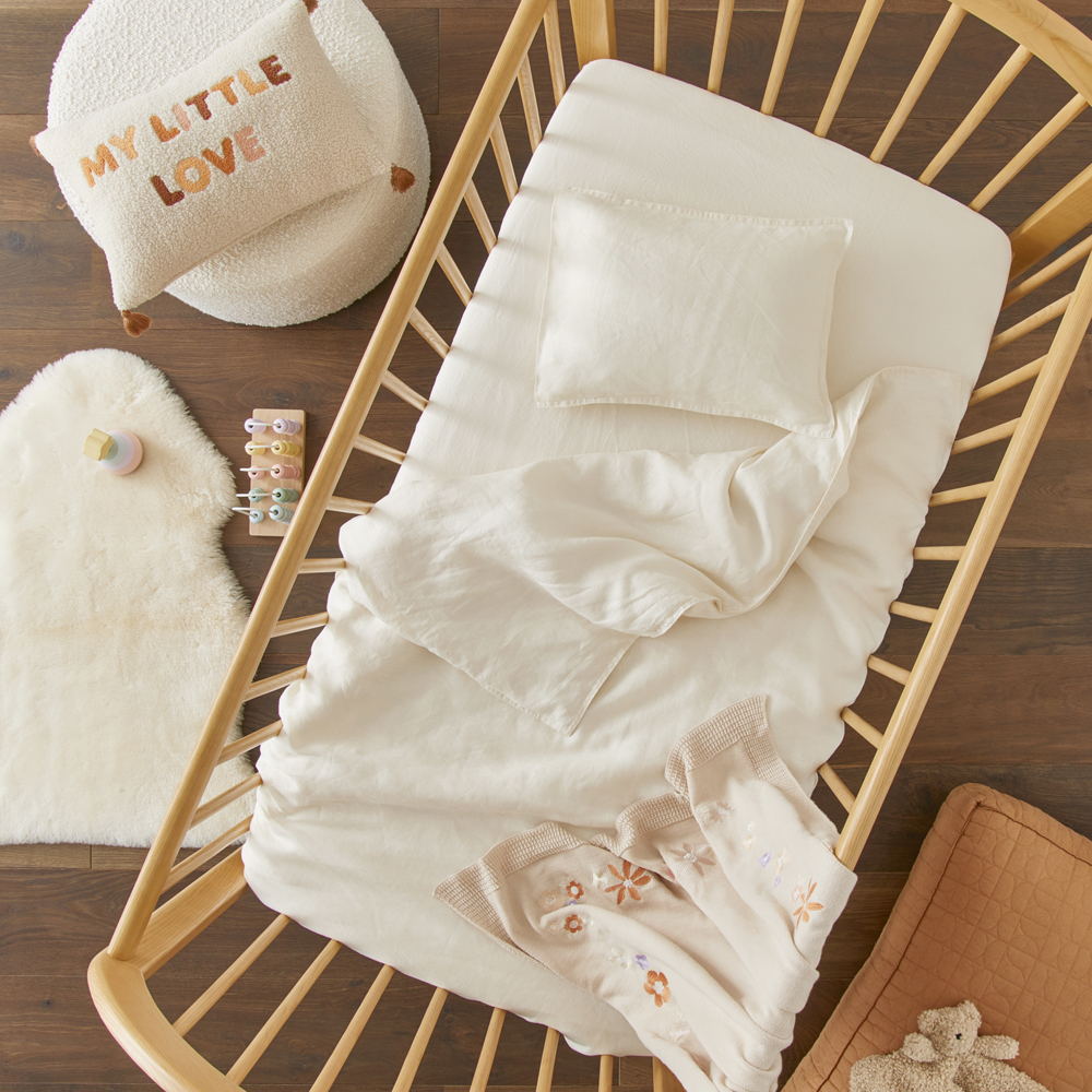 Adairs Baby - Vintage Washed Linen Pearl Cot Quilt Cover Set | Adairs