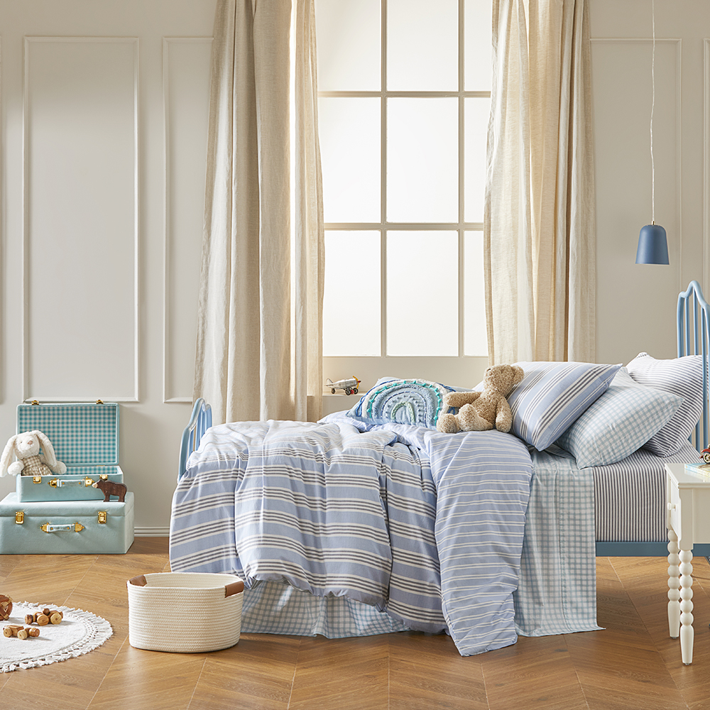 Adairs Kids Heirloom Theodore Yarn Dyed Blue Stripe Quilt Cover Set