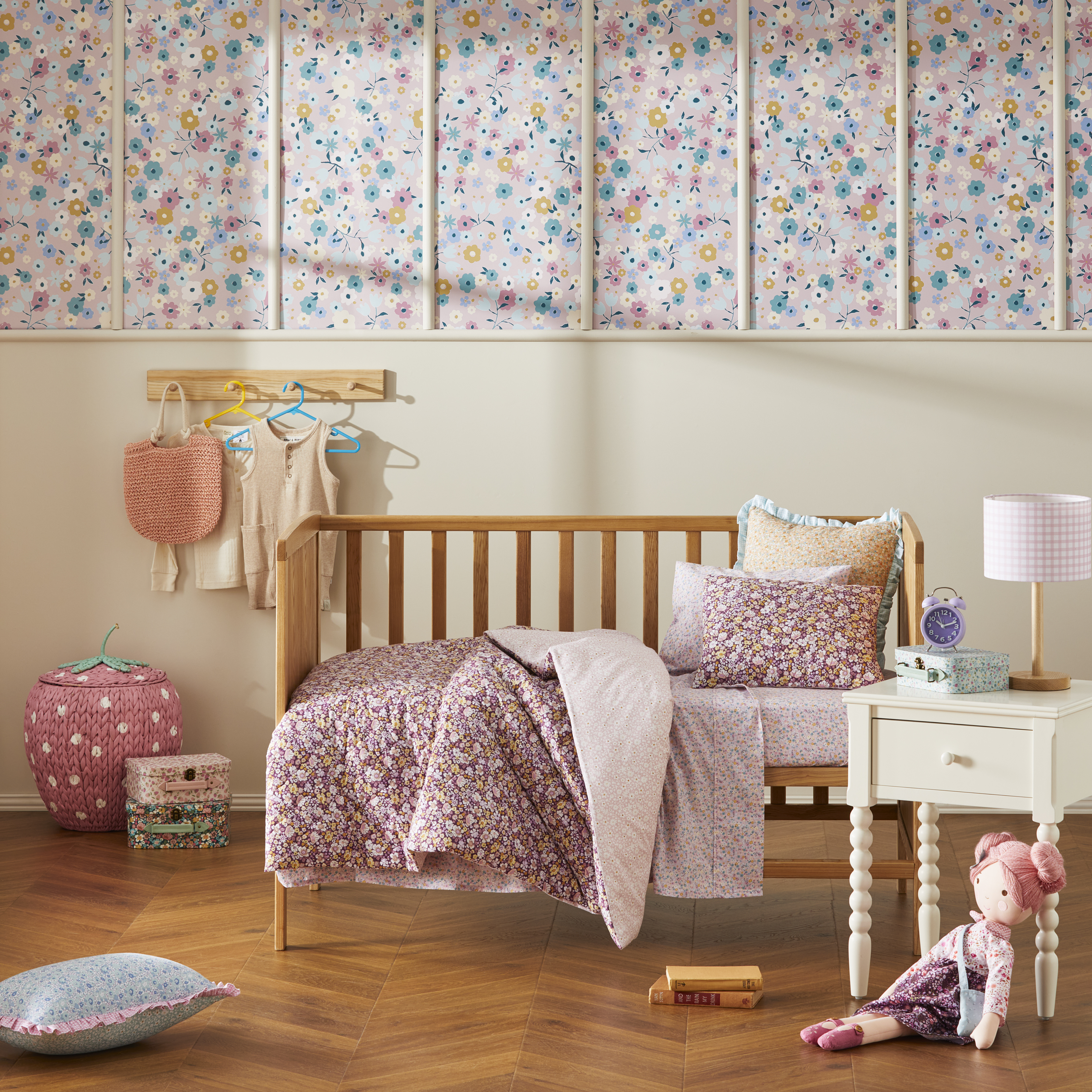 Adairs Kids Heirloom Margot Mulberry Floral Cot Quilted Quilt Cover