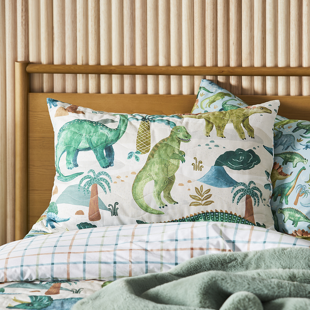 Adairs Kids Dinosaur Explore Natural Quilted Quilt Cover Set Adairs