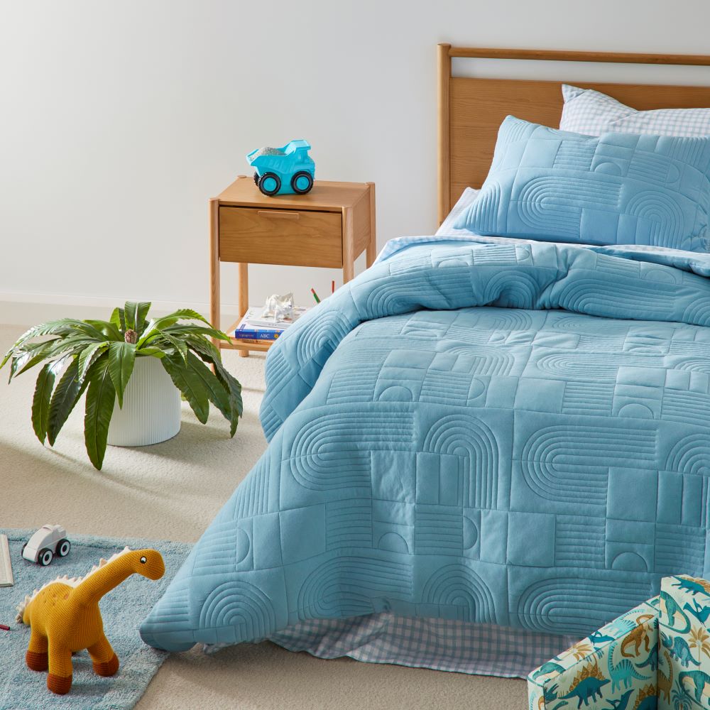Adairs Kids Marlowe Sky Blue Quilted Jersey Quilt Cover Set Adairs