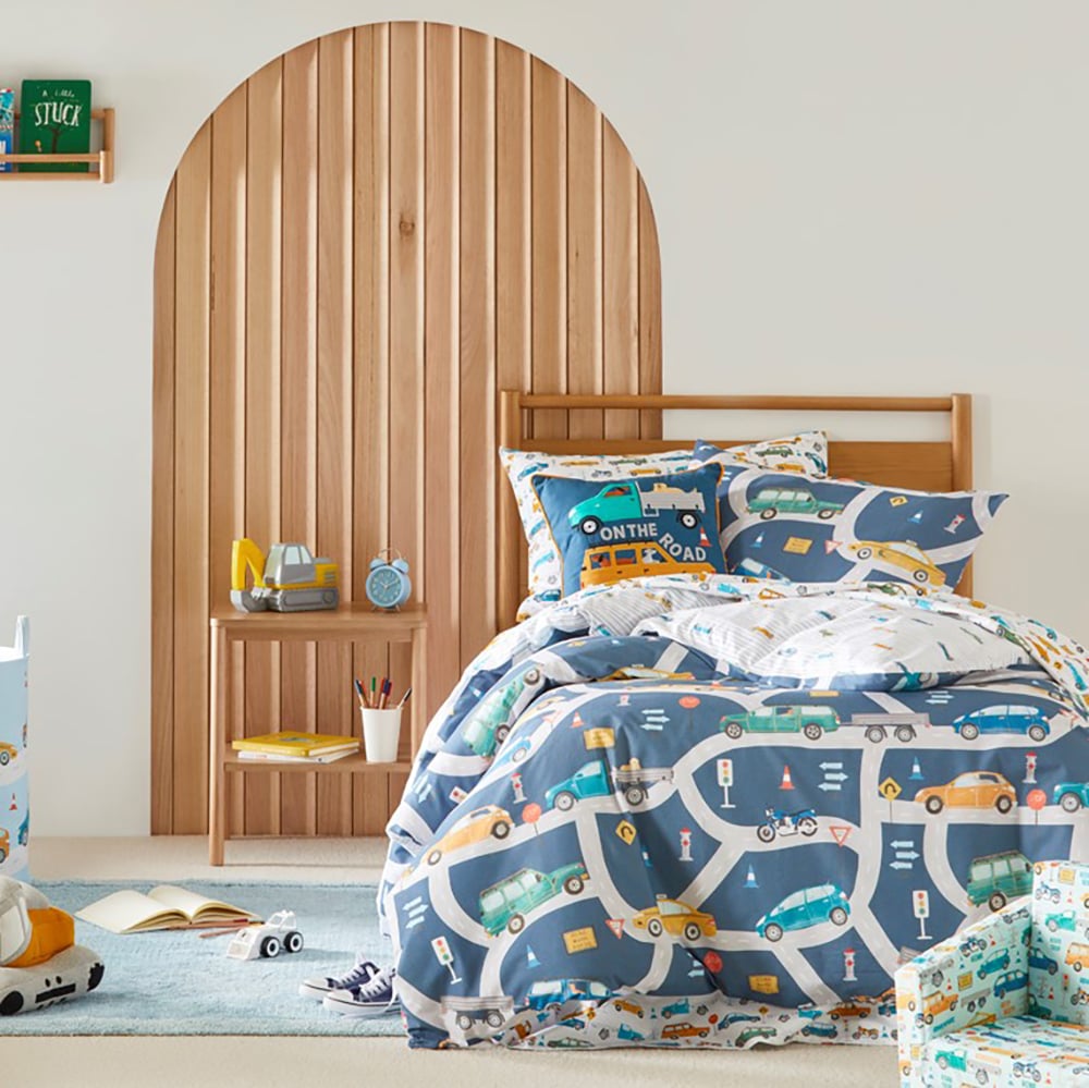 Adairs Kids On the Road Steel Blue Quilt Cover Set Adairs