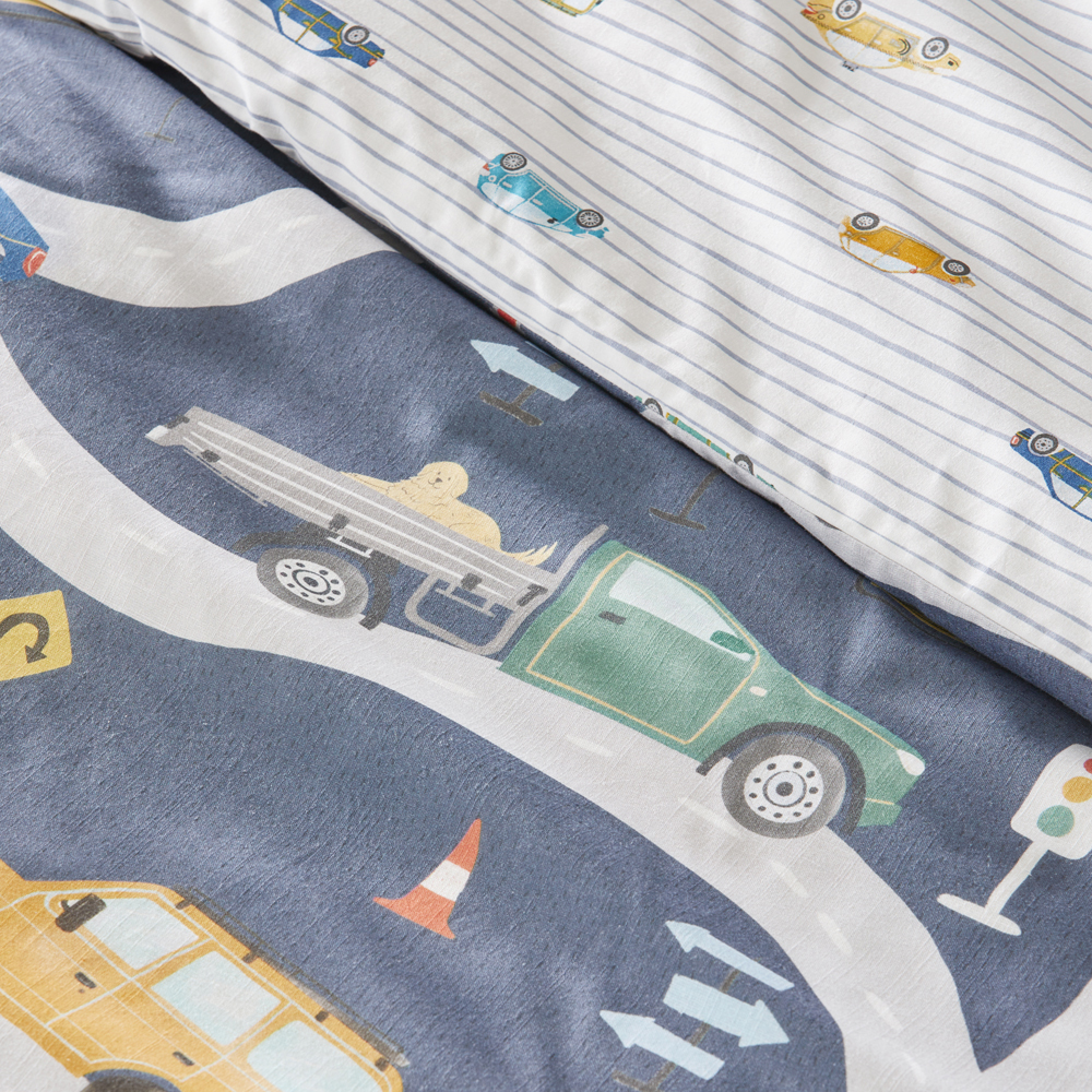 Adairs Kids On the Road Steel Blue Quilt Cover Set Adairs