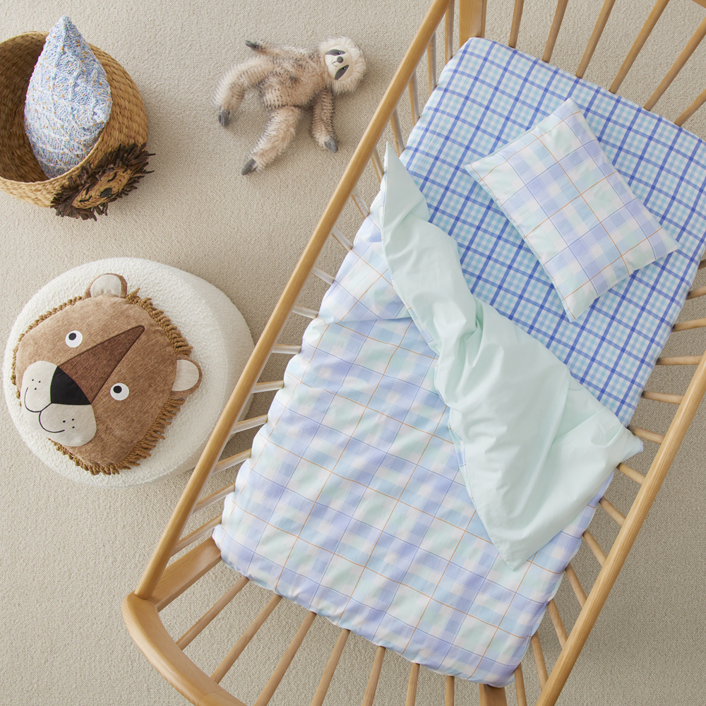 Adairs Kids Cameron Check Blue Cot Quilt Cover Set Adairs