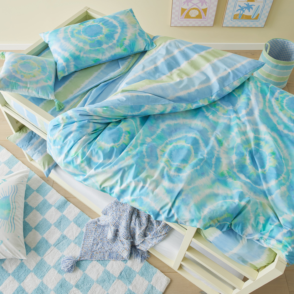 Adairs Kids Zephyr Tie Dye Aqua Quilt Cover Set Adairs