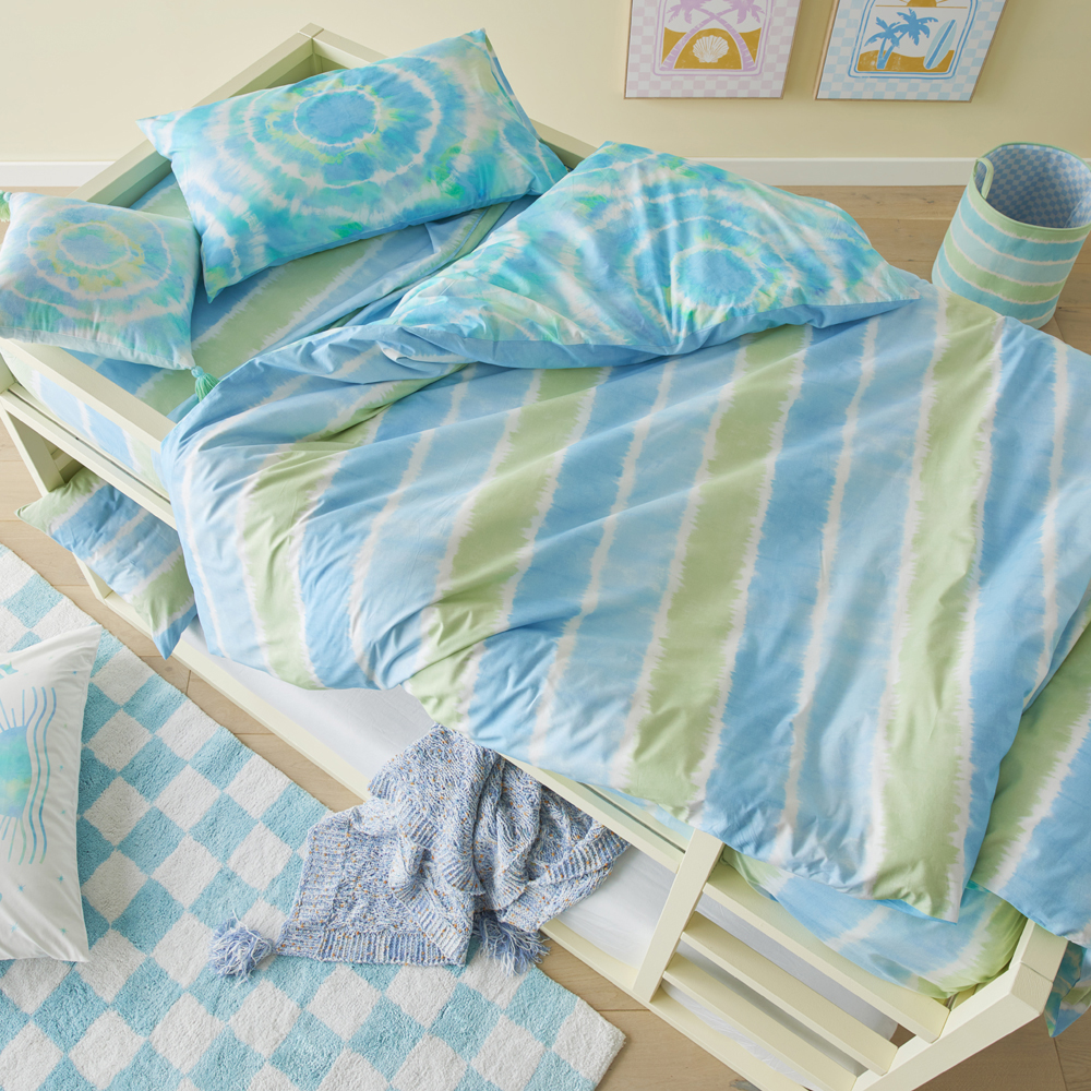 Adairs Kids Zephyr Tie Dye Aqua Quilt Cover Set Adairs