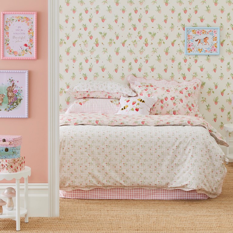 Adairs Kids Heirloom Sweet Strawberry Light Pink Quilt Cover Set Adairs