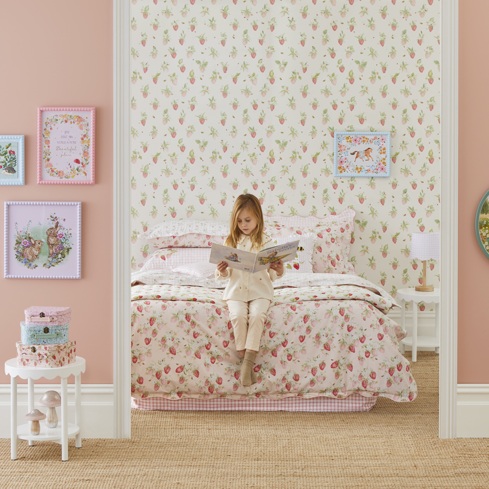 Adairs Kids Heirloom Sweet Strawberry Light Pink Quilt Cover Set Adairs