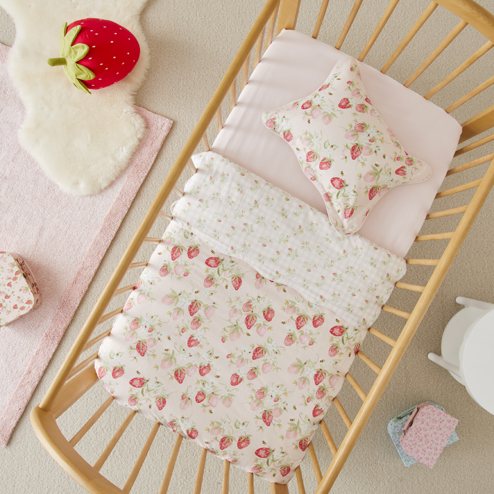 Adairs Kids - Heirloom Sweet Strawberry Light Pink Cot Quilt Cover Set | Adairs