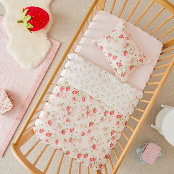 Heirloom Sweet Strawberry Light Pink Cot Quilt Cover Set