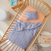 Thomas Patchwork Indigo Chambray Quilted Cot Quilt Cover Set