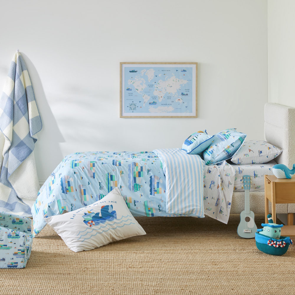 Adairs Kids Ships Of The World Light Blue Quilt Cover Set Adairs