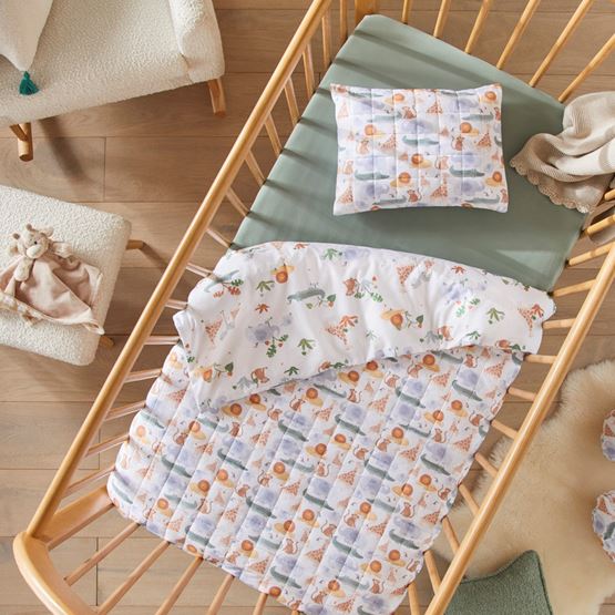Jungle Juniors White Quilted Cot Quilt Cover Set