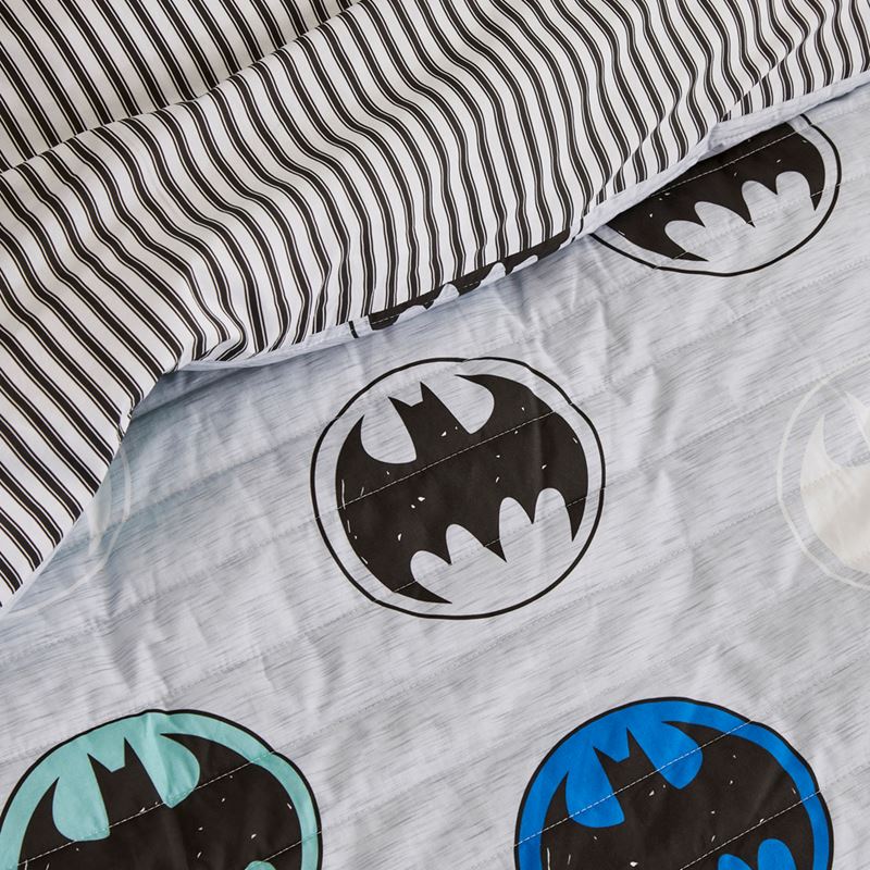 Warner Bros Batman Signal Grey Marle Quilted Quilt Cover Set