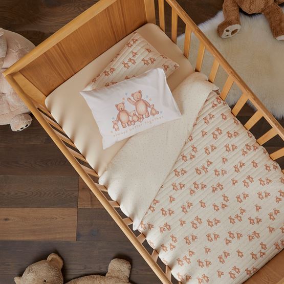 Teddy Time Jersey Baby Natural Quilted Cot Quilt Cover Set