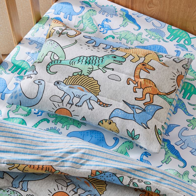 Happy Little Dinos Grey Marle Quilted Jersey Cot Quilt Cover Set