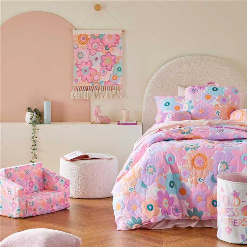 Adairs Kids - Poppy Floral Quilted Quilt Cover Set | Kids Bedroom | Adairs