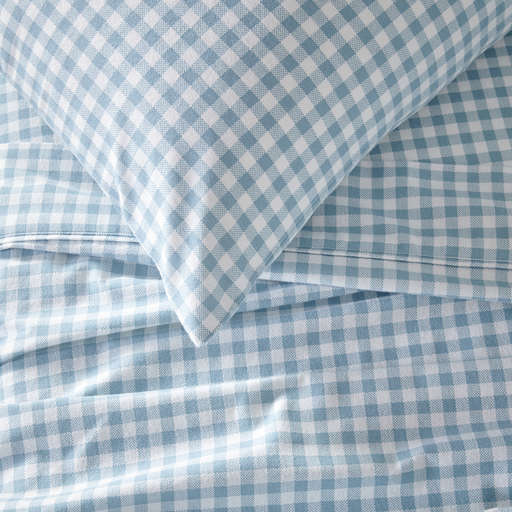 Adairs Kids Stormi Steel Blue Gingham Flannelette Sheet Set Adairs