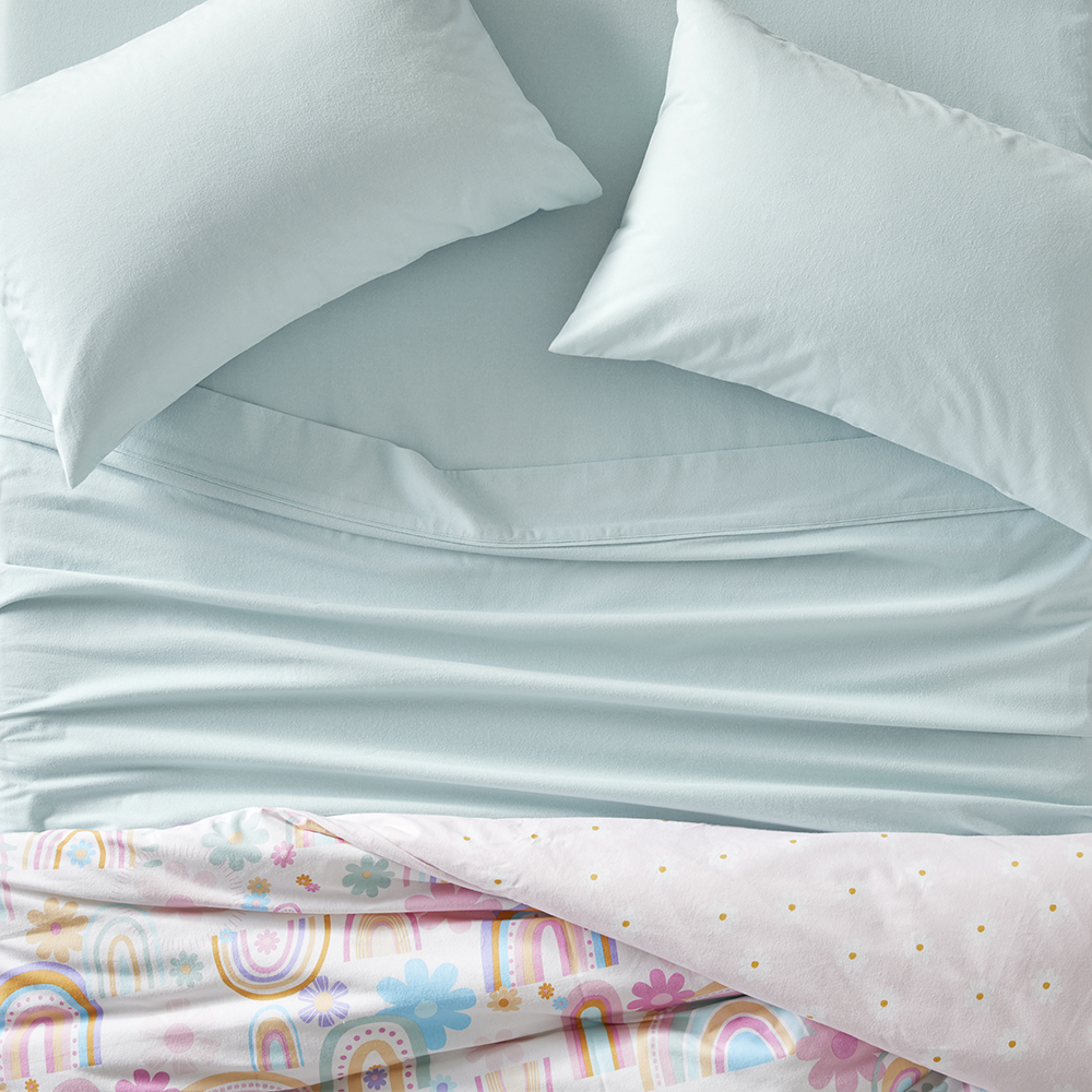 Adairs Kids Plain Dye Sage Flannelette Sheet Set Adairs