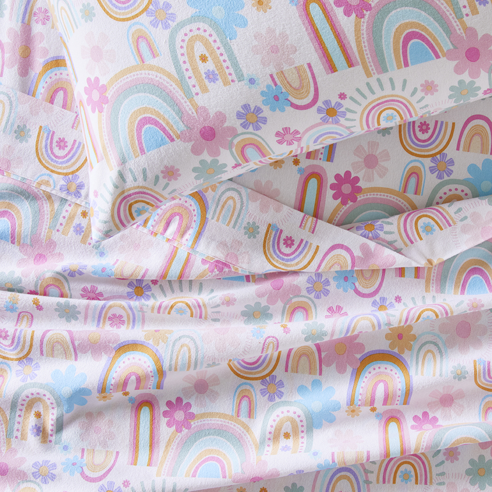 Sunshine & Rainbows Sherbet Flannelette Sheet Set | Kids Bedroom ...