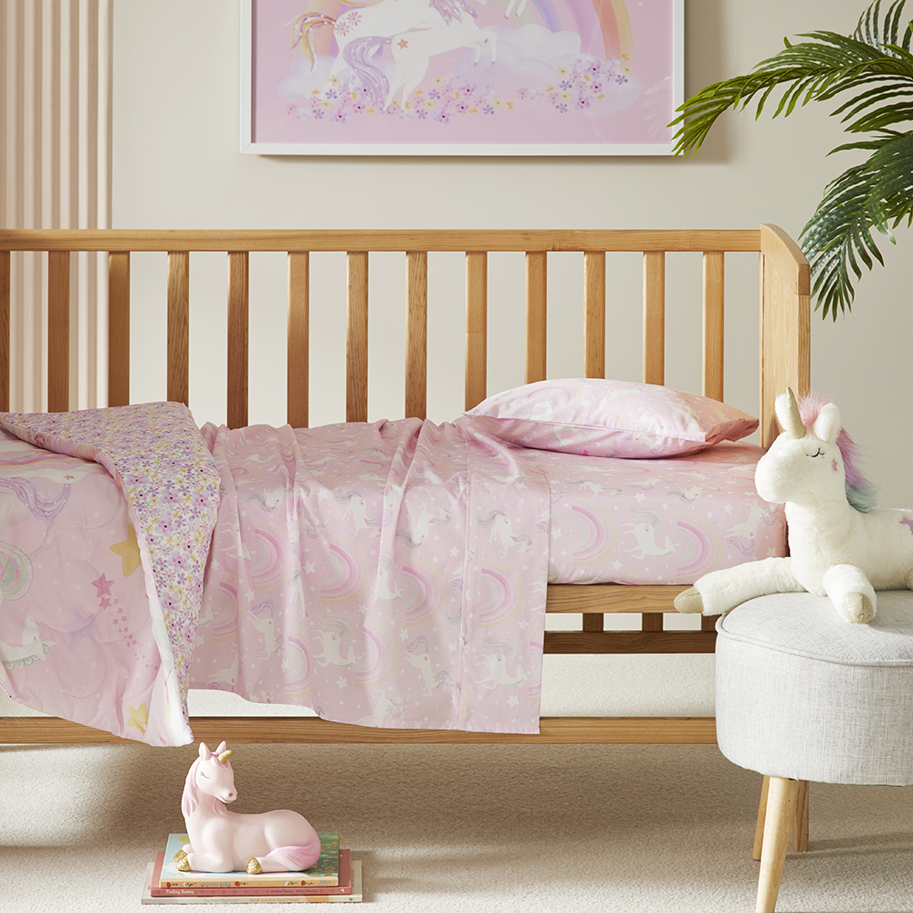 Adairs Kids Unicorn Squad Pink Cot Sheet Set Adairs