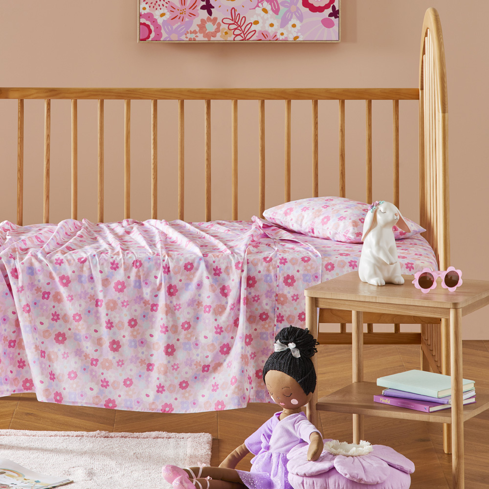Adairs Kids Stella Pink Floral Cot Sheet Set Adairs